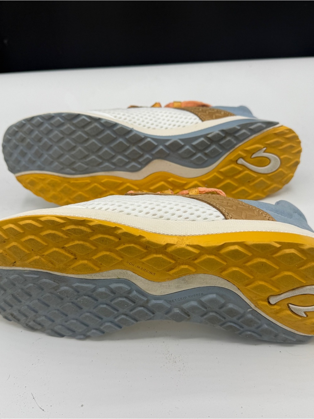 OluKai Women's White Mesh Athletic Sneakers with Peach and Yellow Accents - Picture 7 of 9